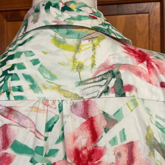 Investments Wrinkle-free Button Down 3/4 Length Sleeve Multicolor Cotton Blouse - Picture 3 of 11